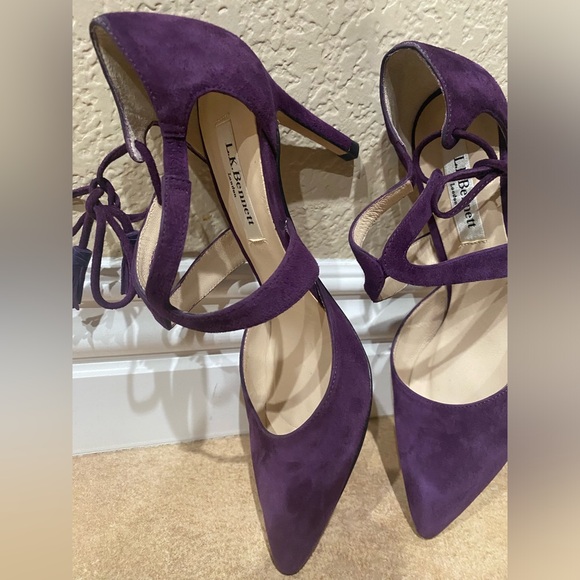 L.K.Bennett London Purple Suede 3inch Heels With Strap Made In Spain Sz36 - Picture 11 of 13